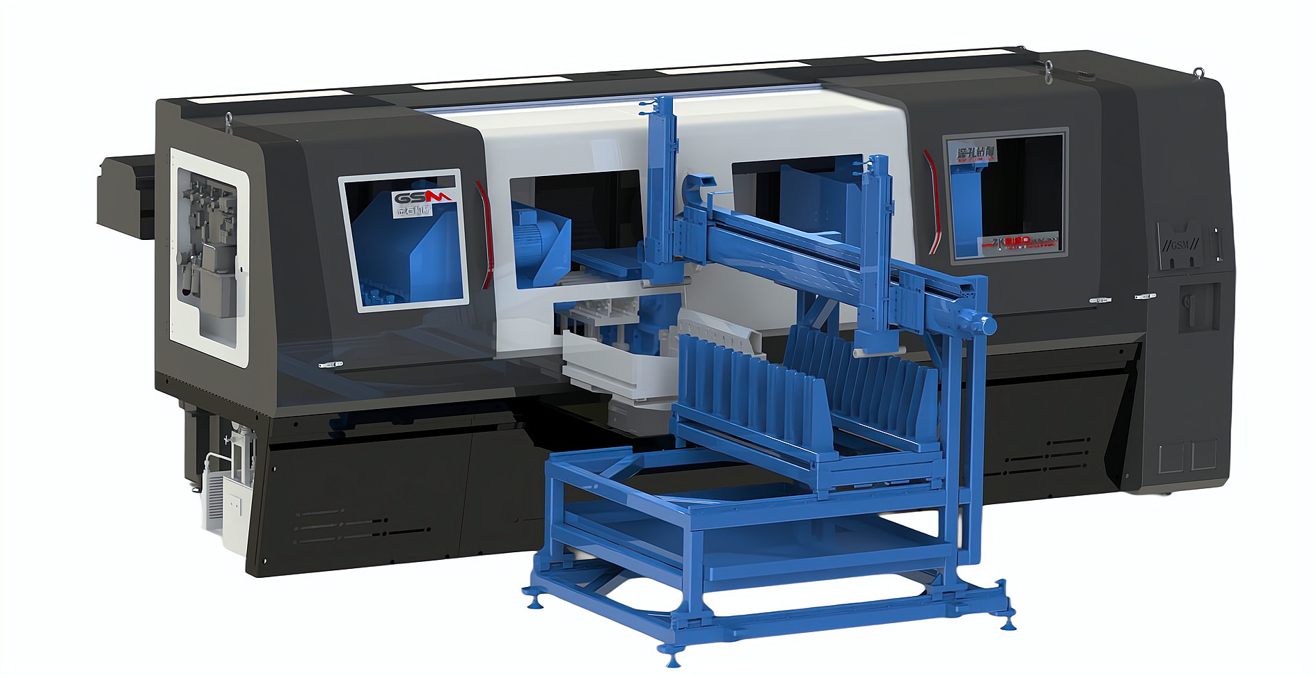 ZK2120×4B/500A 深孔鉆自動化機型加工新能源電機軸，單機自動化